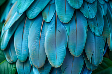 Vibrant Blue and Green Macaw Parrot Feather Detail