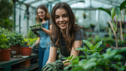 Obraz premium Success, agriculture and teamwork with a tablet in a greenhouse for plants or sustainability. Happy people with technology and fist bump to celebrate farm growth, agro business or quality control app