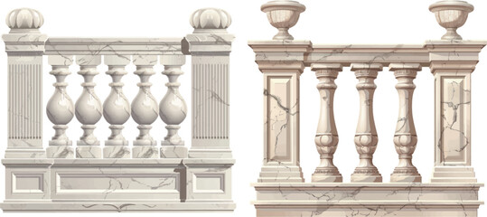 Stone greek balustrades vector illustration - obrazy, fototapety, plakaty
