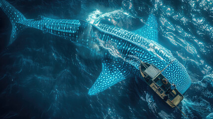 A blue and white whale is swimming in the ocean