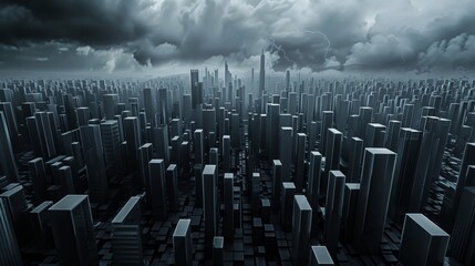 Fototapeta premium 3d urban abstract background with dark sky and black buildings futuristic city panorama illustration. 