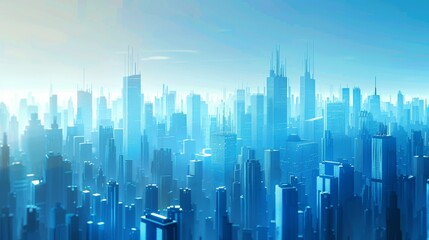 3d urban abstract background with blue sky and blue buildings futuristic city panorama illustration.