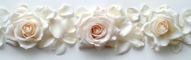 Pure Beauty: White Rose and Petals on White Background for Wedding, Birthday, Valentine's Day, or Mother's Day Greeting Cards