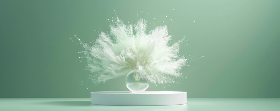 Whispers of Spring: Ethereal White Flower on Water with Gossamer Veil in Hues of Green