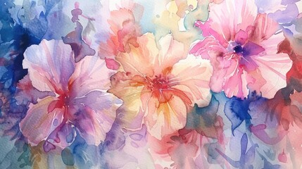 A closeup of a vibrant painting featuring colorful flowers on a white background, showcasing intricate details of petals in shades of pink, magenta, and other bright colors AIG50
