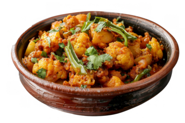 Indian Aloo Gobi with Potatoes and Cauliflower, Isolated on a Transparent Background