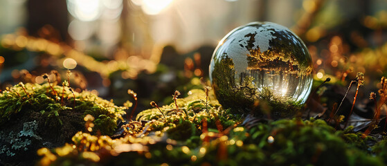 Crystal Ball Reflecting Sunlit Forest Landscape