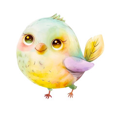 watercolor, cute cartoon baby bird