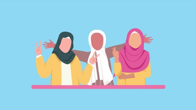 Animated video  stylish and trendy hijab woman concept. Full length animation illustration. High quality 4k footage