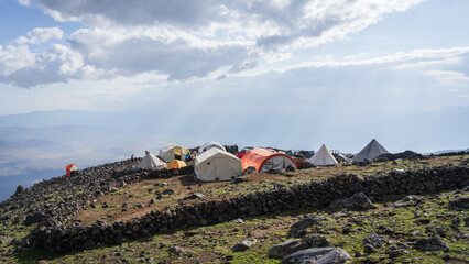 Tent camp site located on the mountain for mountaineers, Mount Ararat in Turkey