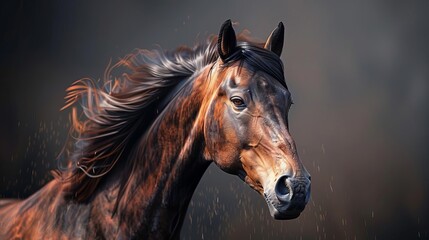 Produce a hyper-realistic digital illustration of a horse in a frontal view, ensuring each strand of its mane and fur is meticulously depicted with photorealistic precision Showcase the beauty and ele