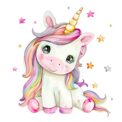 Watercolor Pink Baby Unicorn transparent PNG.