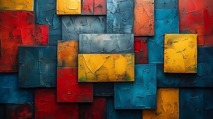 Dive into a world of minimalist art with a color block patchwork featuring large, solid-colored blocks fitted together like pieces of a puzzle.