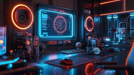 Futuristic Cybersecurity Command Center with Advanced Interface Displays