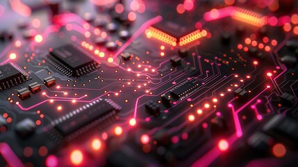 Obraz premium Dive into the heart of technology with a futuristic circuits design, where intricate patterns of electronic circuit boards are depicted.