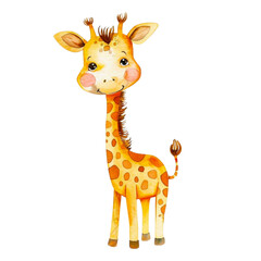 Obraz premium Watercolor Illustration cute baby giraffe PNG.