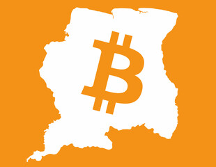 Suriname map with bitcoin crypto currency symbol illustration