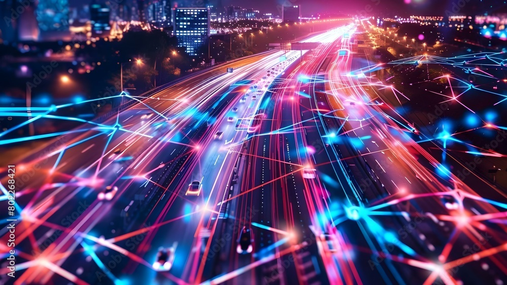 Aufkleber efficient digital city with fast car traffic and data transfer technology. concept efficient transpo