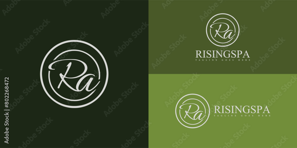 Poster abstract initial circle letter ra or ar logo in white color isolated on multiple background colors. 