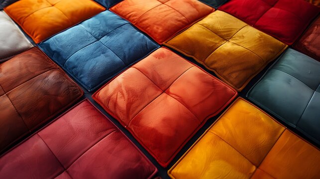 Explore a visually striking color block patchwork, where large blocks of solid, vibrant colors are neatly arranged like a modern quilt.