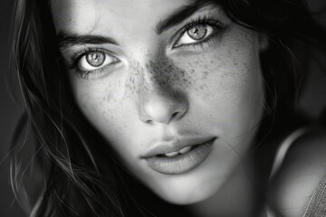 Fototapeta premium A mesmerizing portrait of a beautiful woman in black and white.