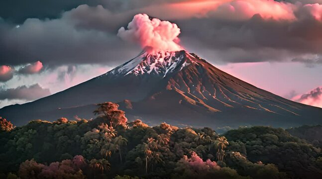 mountain with red cloud