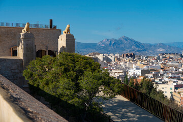 Lions looking at San Fernando's Castle (Castell de Sant Ferran) creating impregnable defensive...