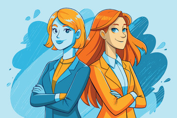 Two women in business suits are standing next to each other