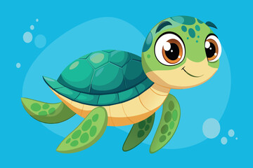 A cartoon turtle is swimming in the ocean