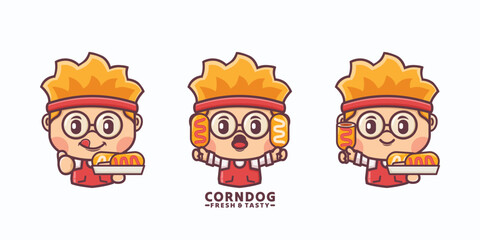 design cartoon mascot and corn dog with different expressions