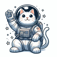 Astronaut cat vector in white background 