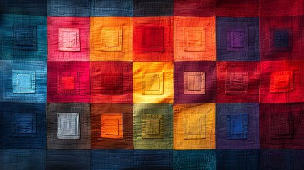 Visualize a sophisticated color block patchwork where each large block of solid color combines to form a vibrant quilt-like pattern.