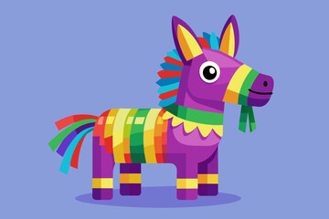 A flat vector illustration of a donkey piñata, a symbol of Mexican resilience, decorated with colorful streamers and candies, ready to be busted open.