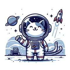 Fototapeta premium Astronaut cat vector in white background 