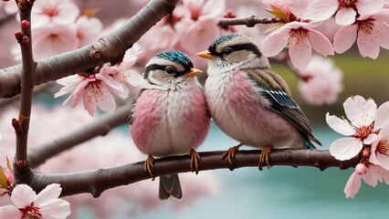Bird lover on a cherry blossom tree.