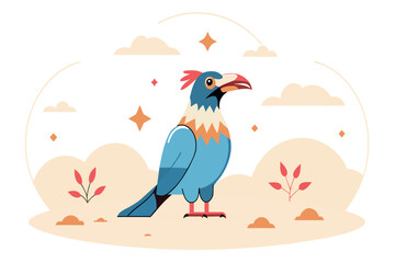 Obraz premium Stylized cartoon bird with vibrant plumage in a serene setting