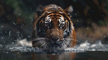 Tiger Passing Through The River
