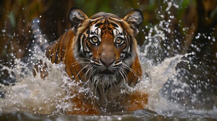 Fototapeta na wymiar Tiger Passing Through The River
