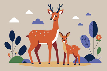 A deer and its baby in a tranquil forest clearing