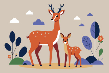 Obraz premium A deer and its baby in a tranquil forest clearing