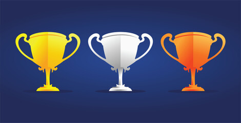 Gold silver bronze trophy cup realistic,1st, 2nd, 3rd place, first place second third, award winner winning prize symbol sign icon