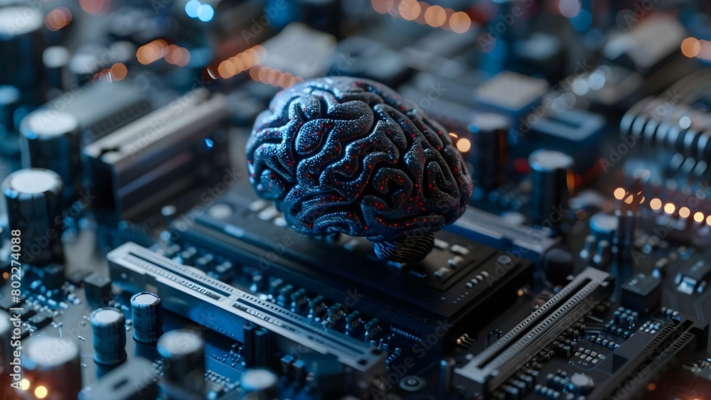 Poster symbolizing advanced ai and machine learning through the digital brain. concept ai evolution, digita