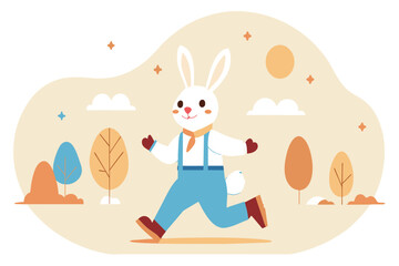 Fototapeta premium Cartoon rabbit in business clothes happily walking outdoors