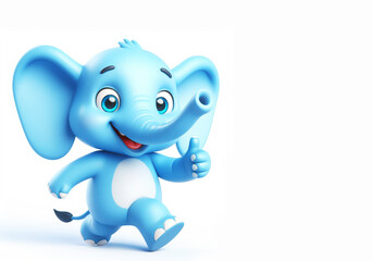 3D funny elephant cartoon on white background