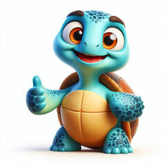 Fototapeta premium 3D funny turtle cartoon on white background 