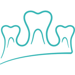 Tooth crown linear vector icon, logo. Modern design in turquoise for dentistry and dental care.