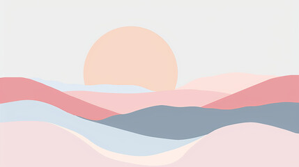 Minimalist  art of sunset over layered hills