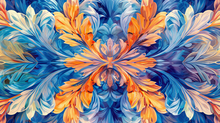 Stunning modern floral background in vibrant blue and orange