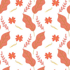 Autumn leaves pattern, seamless vector floral pattern.Autumn background with different leaves in pastel colors. Design for textile, wallpaper, paper, packaging.