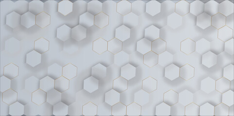 Abstract hexagon background. Futuristic abstract honeycomb mosaic white technology background. Surface polygon pattern with glowing hexagon paper texture vector grid tile and mosaic struct.